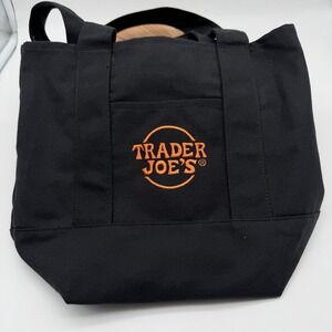 Trader Joe's Black Canvas Tote Bag Orange Logo Reusable Grocery Carry